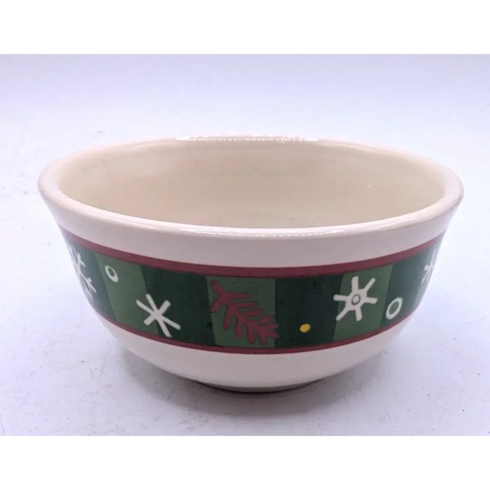Longaberger Christmas Holly & Snowflake Ceramic Bowl 4.5
